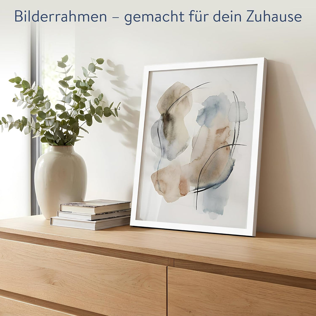 WANDStyle Bilderrahmen 30x40 Weiss, gemasert, moderner Bilderrahmen Holz, hochwertiger Holzbilderrah