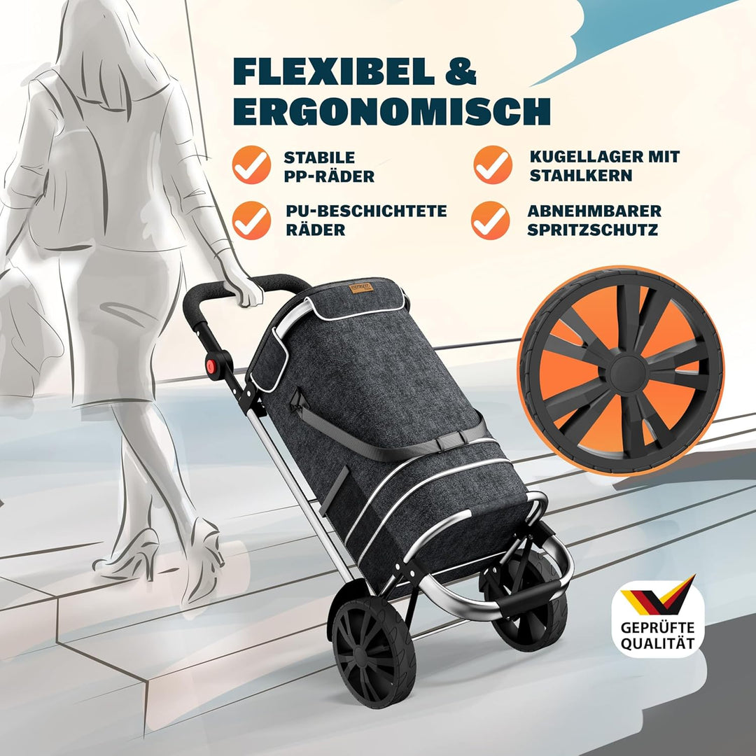 Monzana 2in1 Einkaufstrolley 56L bis 50 kg klappbar abnehmbare Tasche Handwagen Einkaufswagen Einkau