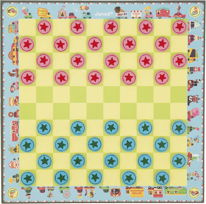 Janod - Carrousel Multi-Games Box Set - Classic Family Games - Draughts game, Ludo, Yellow Dwarf, 7