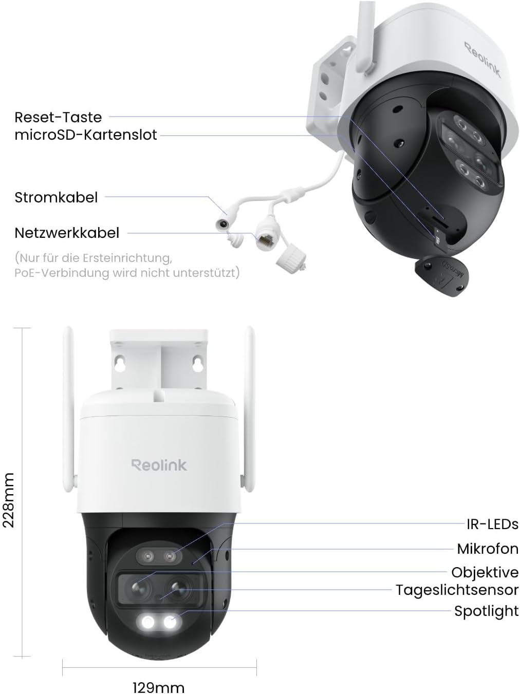 Reolink 4K 8MP PTZ Überwachungskamera Aussen mit Dual-Objektiv, 2,4/5GHz WLAN, Auto-Tracking, Smarte
