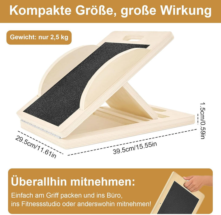 Wadendehner Holz, Verstellbares Slant Board 25°-40°, Rutschfestes Schrägbrett aus Holz für Dehnübung