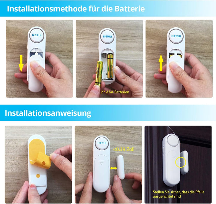 Türalarm, Fensteralarm 120dB Kabellos Tür Fensterkontakt Sensor Alarm mit Fernbedienung 3 Modi Türal