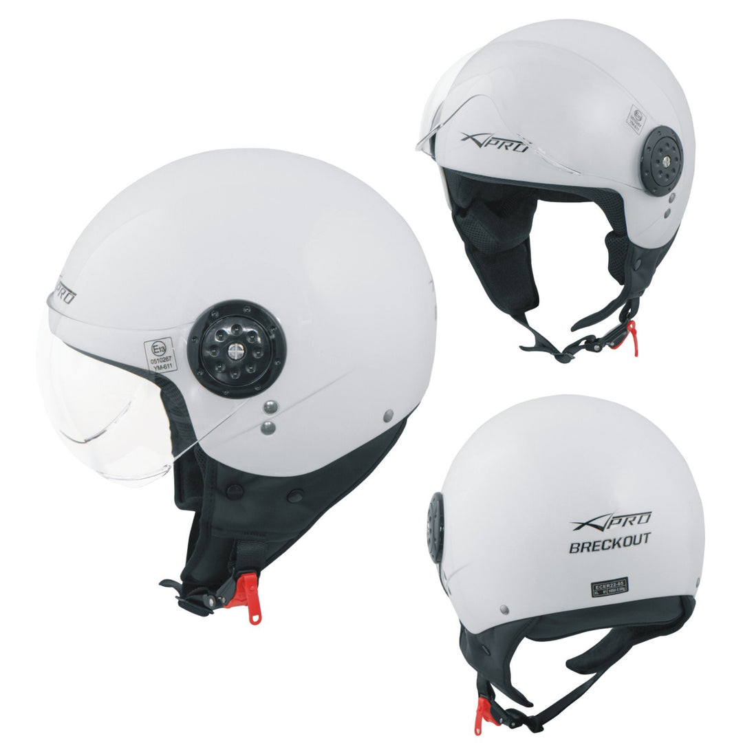 Motorradhelm Roller Jet Demi Helm Scooter Homologiert Avio Visor 59-60 cm ( L) Weiss, 59-60 cm ( L)