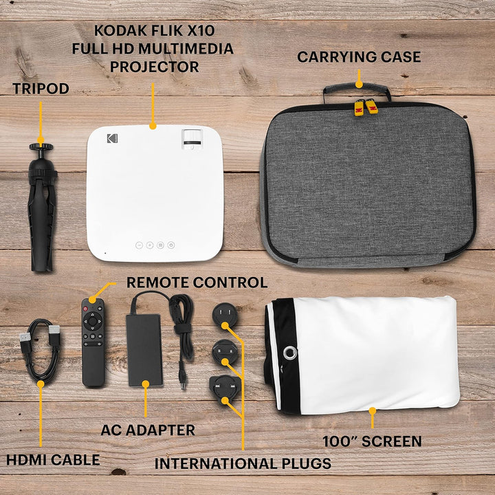 Kodak FLIK X10 Full HD Multimedia-Projektor-Kit | Kompaktes tragbares 1080p-Mini-Heimkinosystem mit