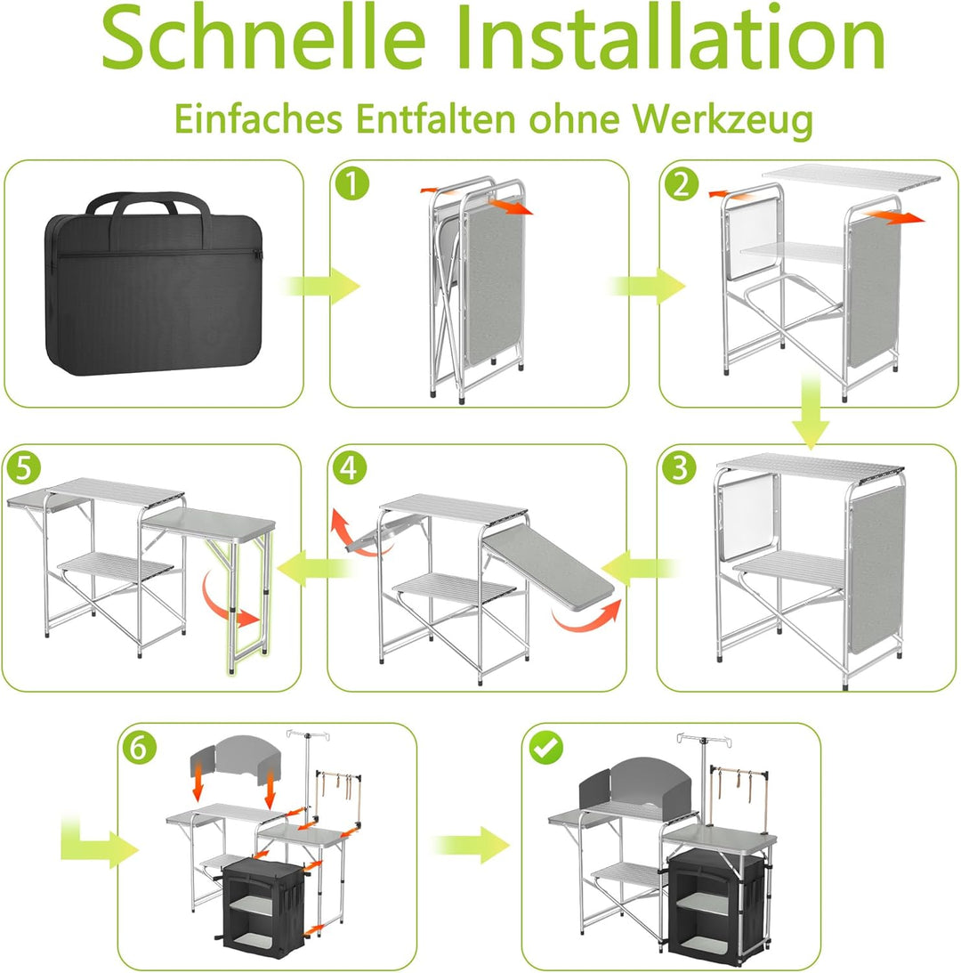 ACXIN Campingküche Faltbarer Campingschrank, Küchenbox Reiseküche, mit Alurahmen, Staufächer, Tischp