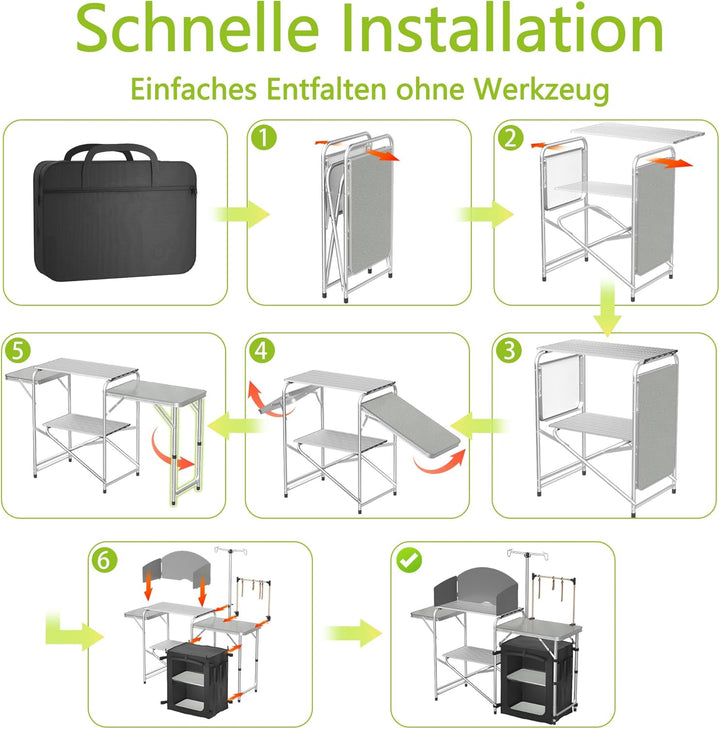 ACXIN Campingküche Faltbarer Campingschrank, Küchenbox Reiseküche, mit Alurahmen, Staufächer, Tischp