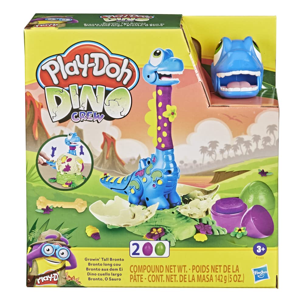 Play-Doh Dino Crew Bronto aus dem Ei, Spielzeug-Dinosaurier für Kinder ab 3 Jahren mit 2 Eiern 70 g,