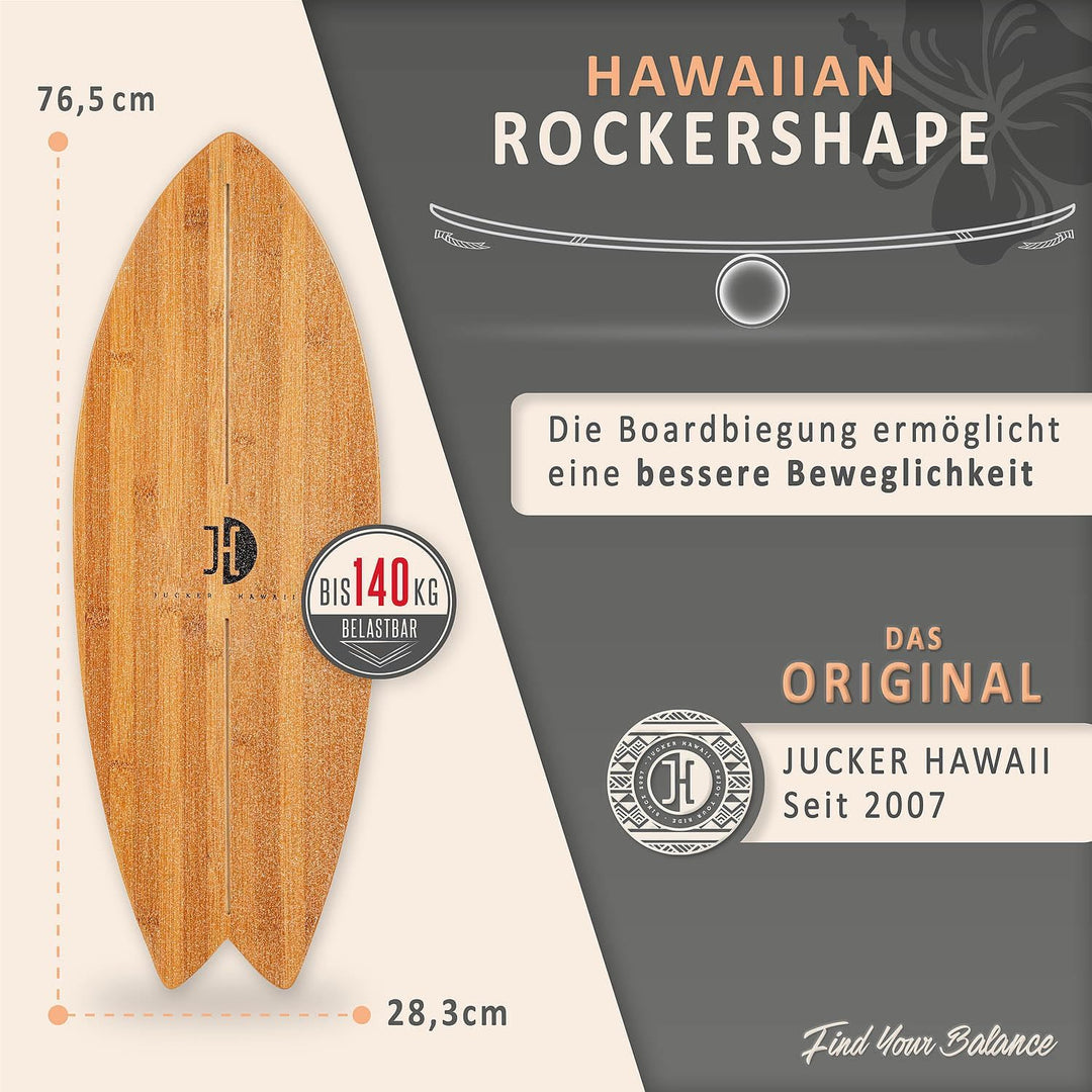 JUCKER HAWAII Balance Board Ocean Rocker | Surf Balance Board mit Rocker Shape (100% Echtholz) und e