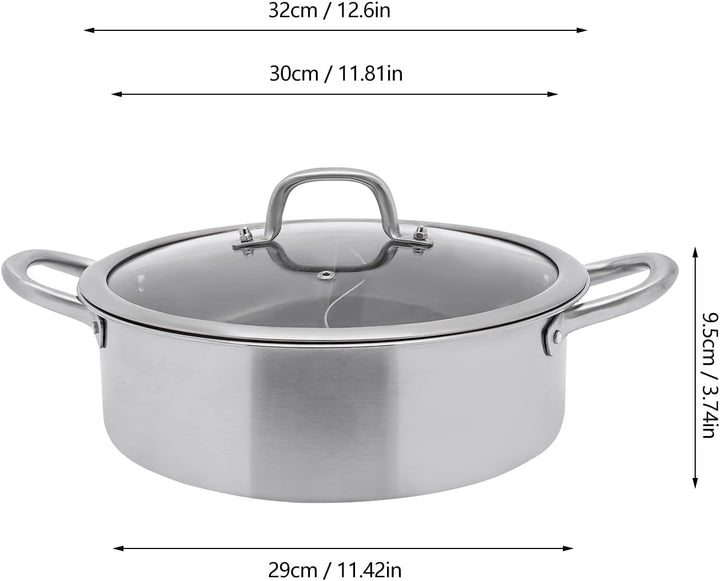 Hot Pot Edelstahl Hotpot Topf mit Glasdeckel, Suppenkelle & Sieb, Chinesischer Hot Pot Fondue Edelst