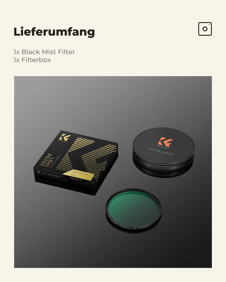 K&F Concept Nano-X Black-Mist 1/2 Filter 62mm Black Promist 1/2 Filter aus Optisches Glas mit 28-fac