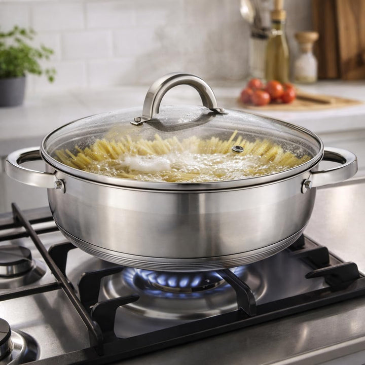 Flach Topf mit Deckel in vielen Grössen Kochtopf Töpfe Induktion Edelstahl (6L/∅28cm), 6L/&amp;