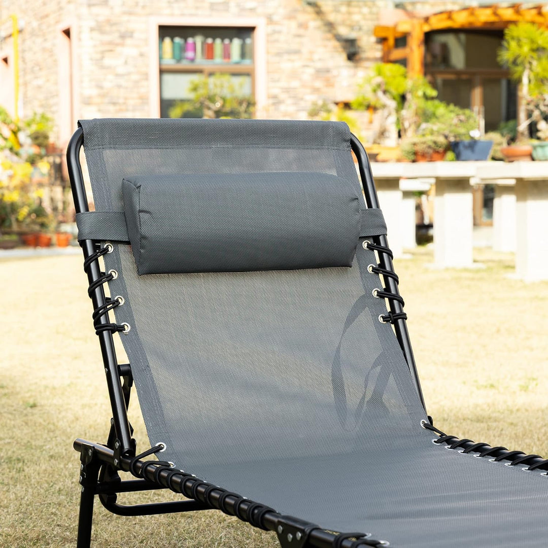 Outsunny Sonnenliege klappbar Liegestuhl mit Seitentasche, Kopfkissen, wetterfeste Campingliege bis
