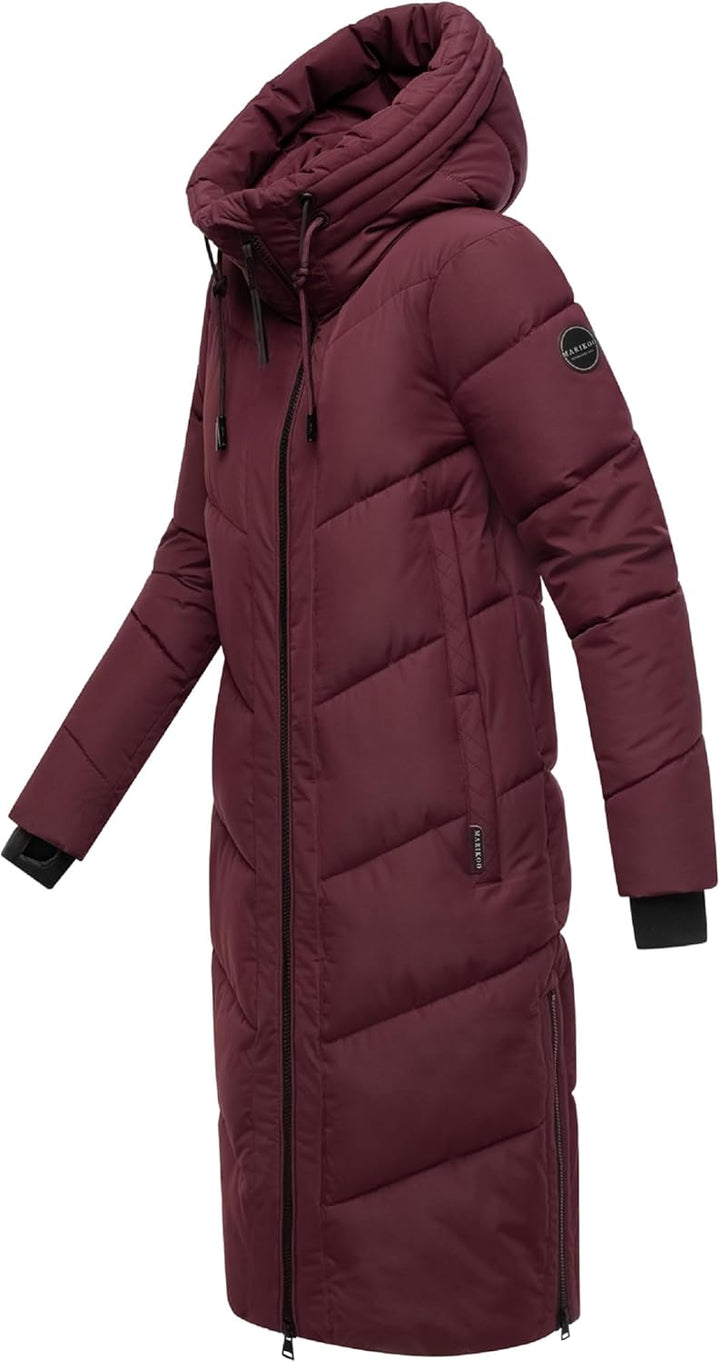 MARIKOO Damen Wintermantel warmer Steppmantel lang mit verstellbarer Kapuze und hohem Kragen Nadaree