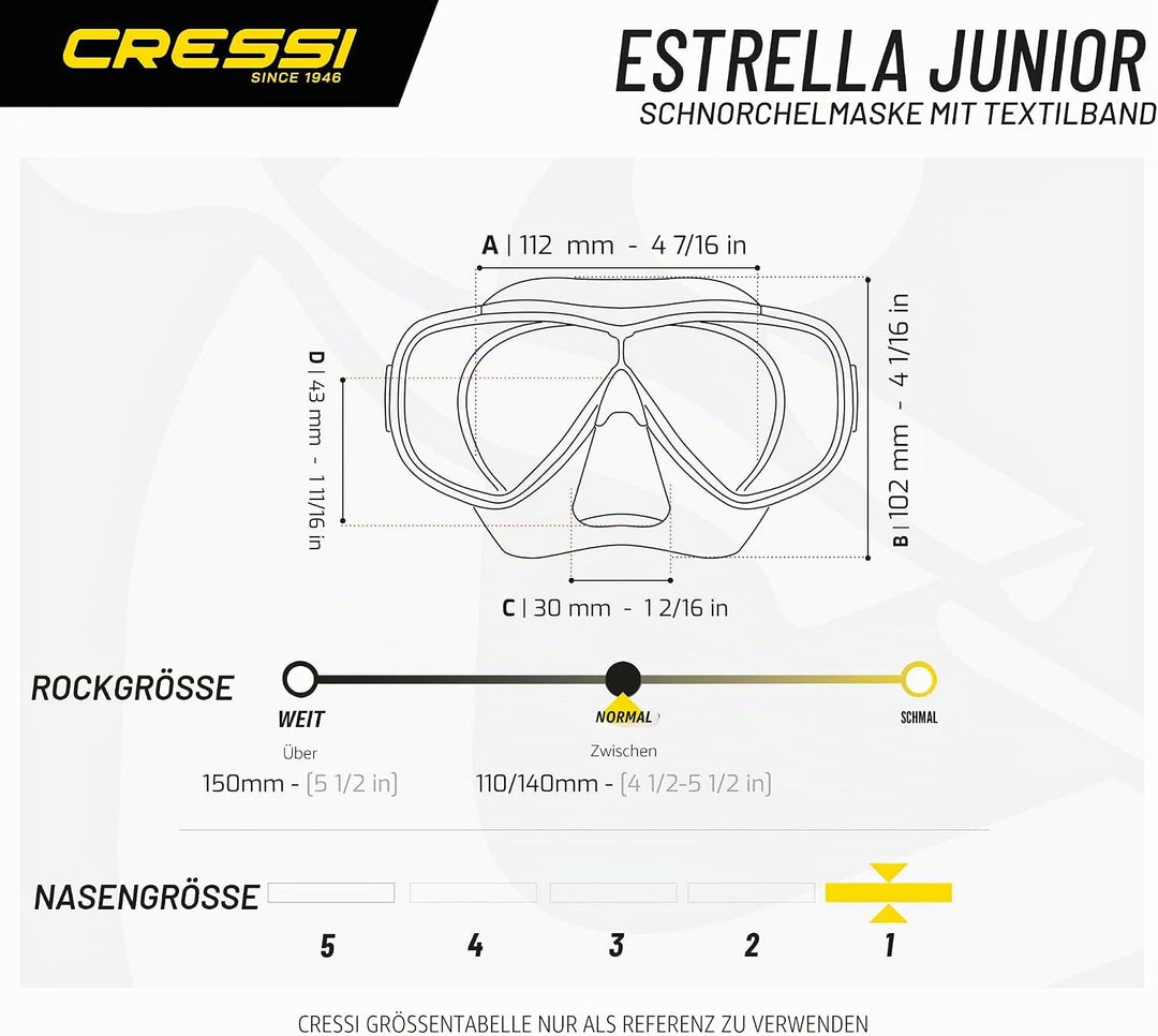 Cressi Estrella Jr - Maske zum Tauchen und Schnorcheln Transparent/Aquamarin Maske, Transparent/Aqua