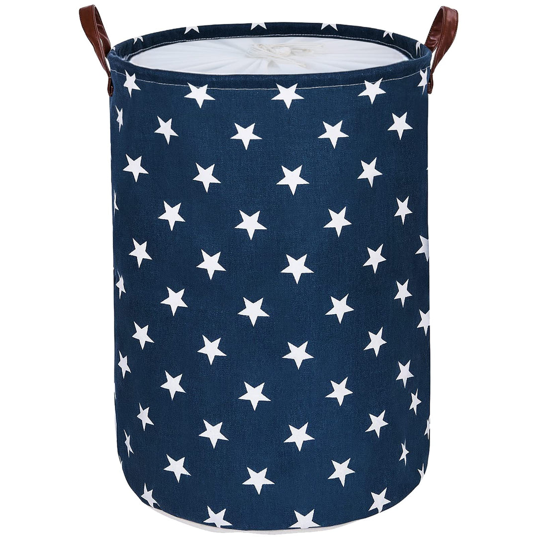 DOKEHOM 24-Inches Verdickte Faltbare Runde Lagerung Wäschekörbe, Baumwolle (Blau Star, XL) EINWEG Bl