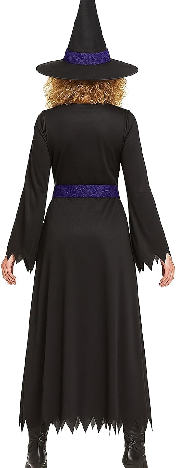 Foxxeo lila schwarzes Hexen Kostüm mit Hexenhut für Damen - Grösse M-XXXXL - Fasching Karneval Hallo