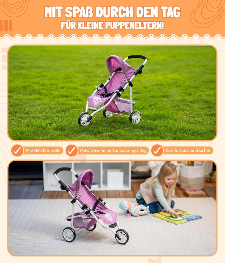 Bayer Chic 2000 - Puppenbuggy Lola, Jogging-Buggy, Puppenjogger, Puppenwagen, Melange anthrazit, Min