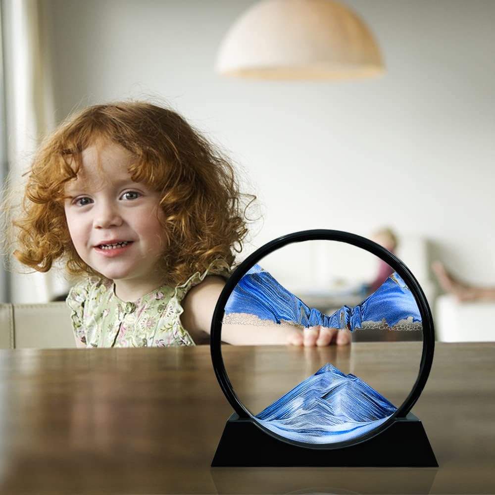 Aoderun Sandbilder Zum Drehen 3D Sanduhr Büro Deko Sand Rundes Glas Fliessender Sand Rahmen Beweglic