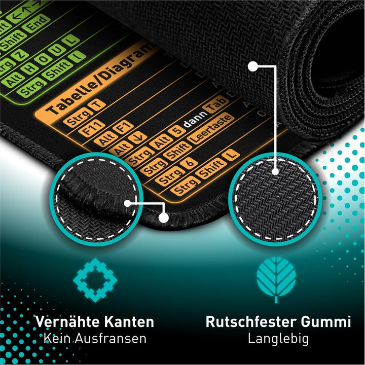Excel Shortcuts unterlage Deutsch | Shortcut-Tasten-Mauspad | erweitertes grosses XL-Spickzettel Gam