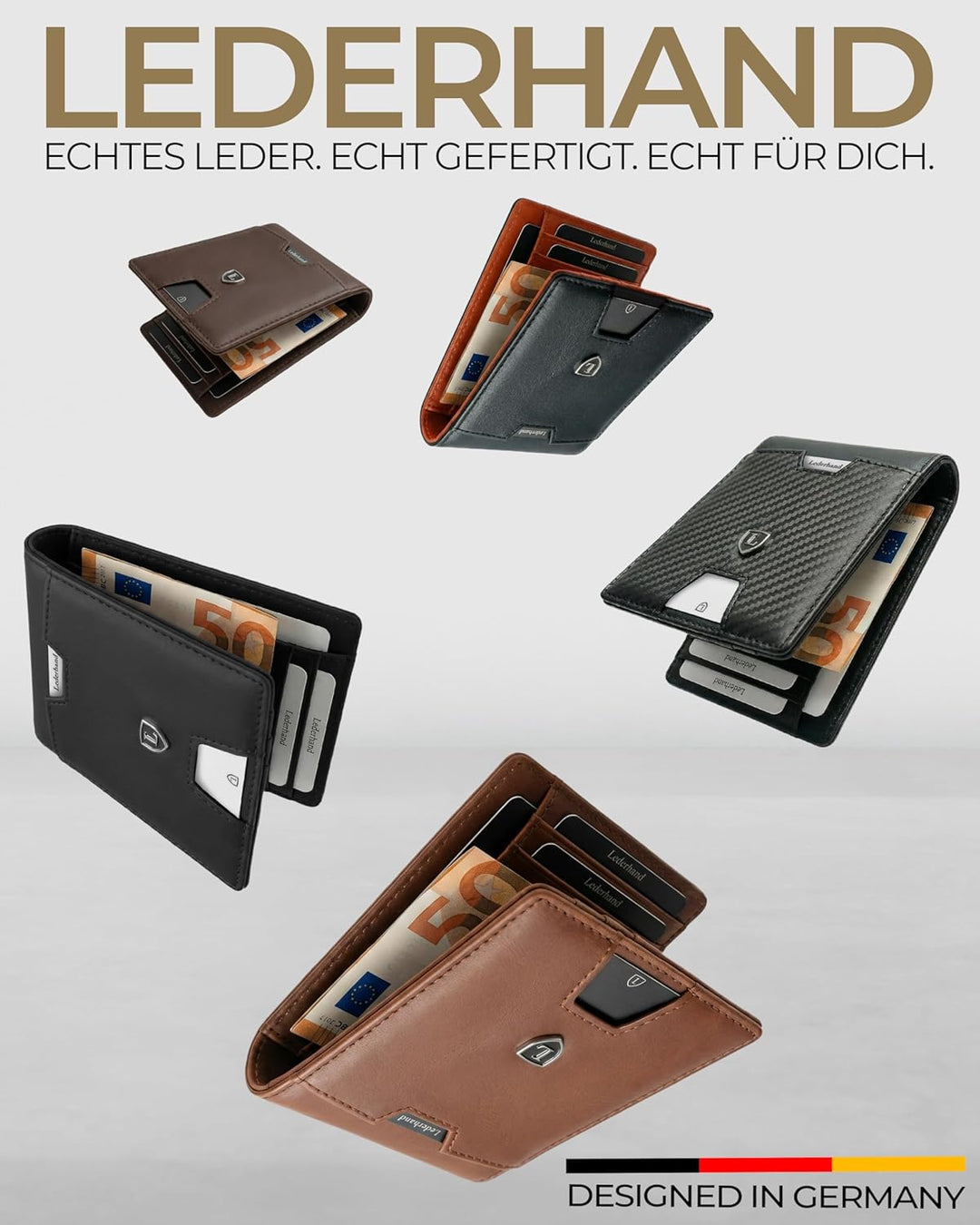Lederhand iSlim Wallet (Schwarz, Ohne Münzfach)