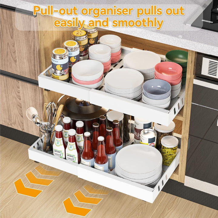 2 Pack erweiterbar Pull Out Cabinet Organizer Adhesive, Peel und Stick Slide Out Schubladen für Küch