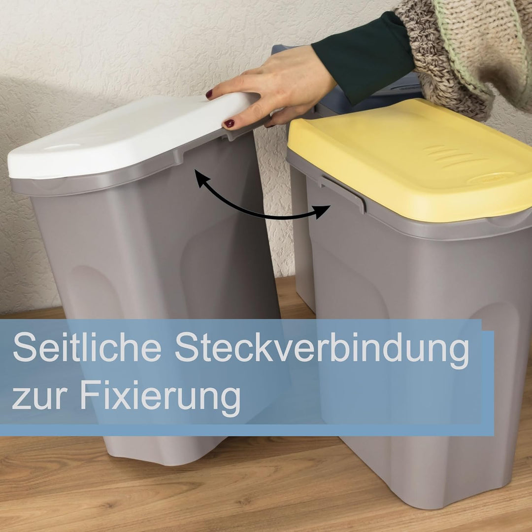 2x 15L Mülleimer Küche gelb blau, Mülleimer 2 Fächer, Mülltrennsystem, Mülltonne, Abfalleimer Küche,