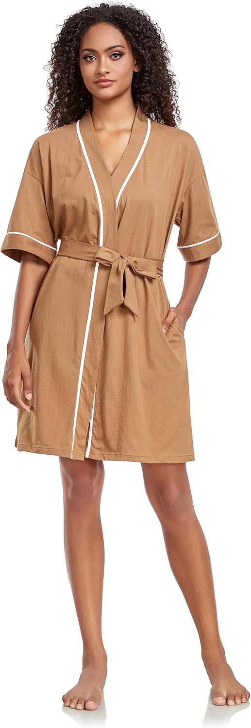 COLORFULLEAF 100% Baumwolle Morgenmantel Damen Bademäntel Leicht Kurz Sauna Kimono Weiche Frauen Nac