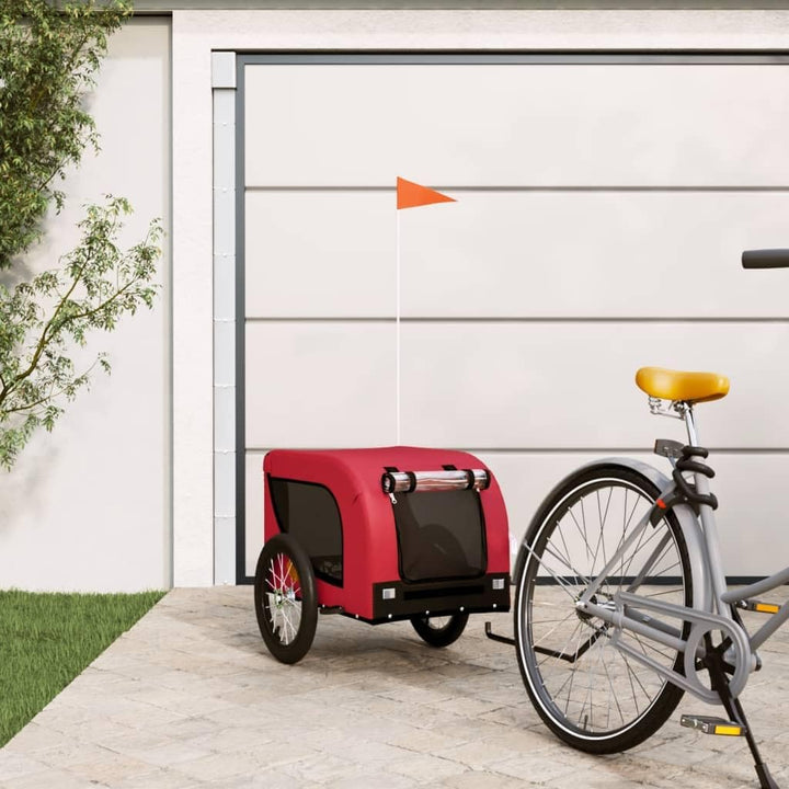 vidaXL Fahrradanhänger Hunde Orange und Schwarz Oxford-Gewebe & Eisen Rot 124 x 65 x 66 cm, Rot 124