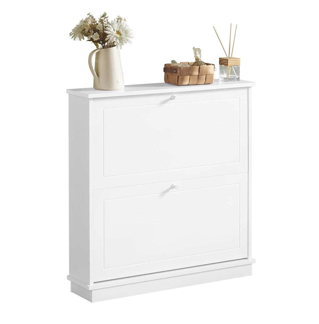 SoBuy Schuhschrank Schmal Schuhkipper Schmal mit 2 Klappen - für bis zu 10 Paar Schuhe, stabil und k