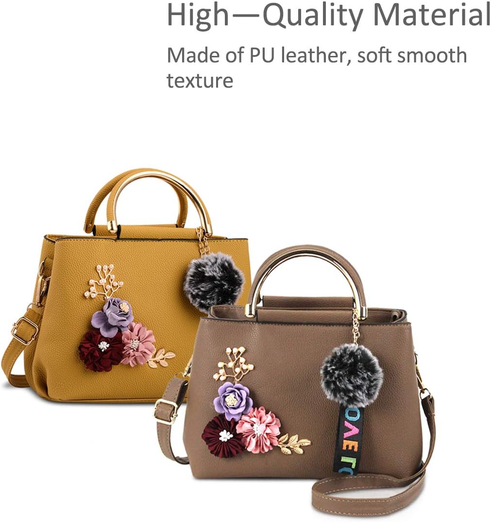 NICOLE & DORIS Damen Leder Handtasche Umhängetaschen mit Blume Jahrgang Griff Tasche Designer Tote G