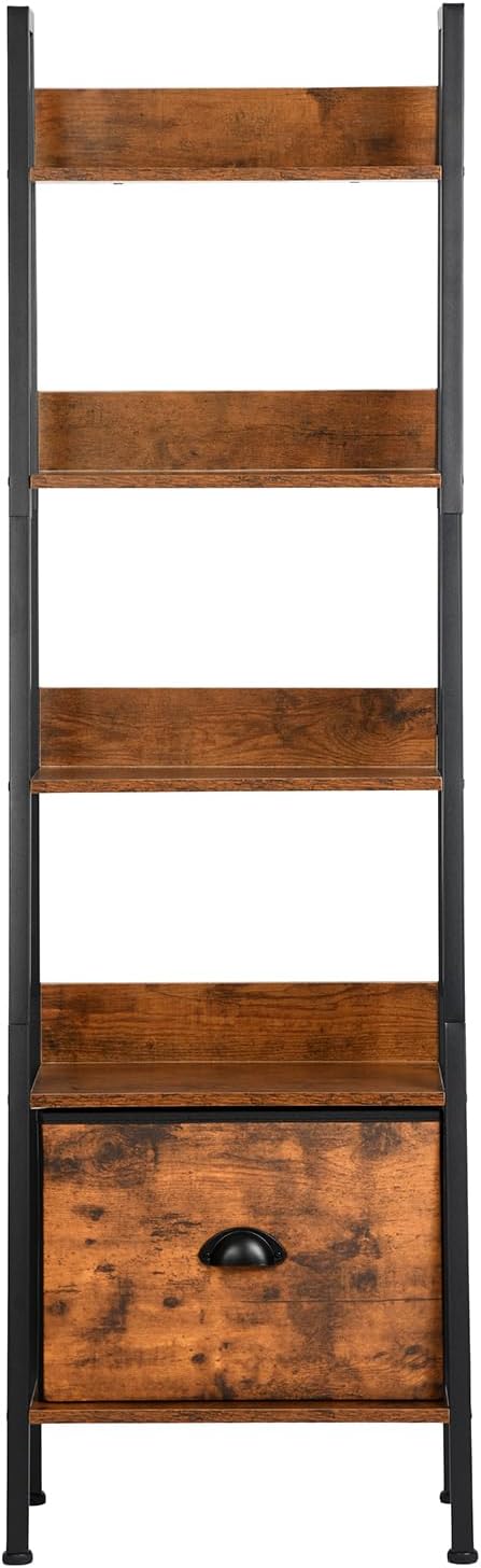FurnitureR Pflanzenregal Leiterstil 42x29x141 cm, 5 Ebenen, Stoffschublade, 12 mm Holzplatten &amp; 20 m