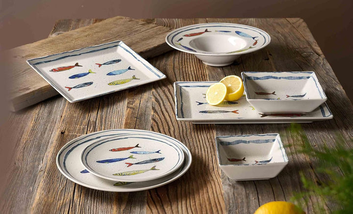 Ritzenhoff &amp; Breker Maro Beilagenschale 13 x 13 cm 6er Set, Steinzeug-Geschirr mit Fisch-Dekor, Spül
