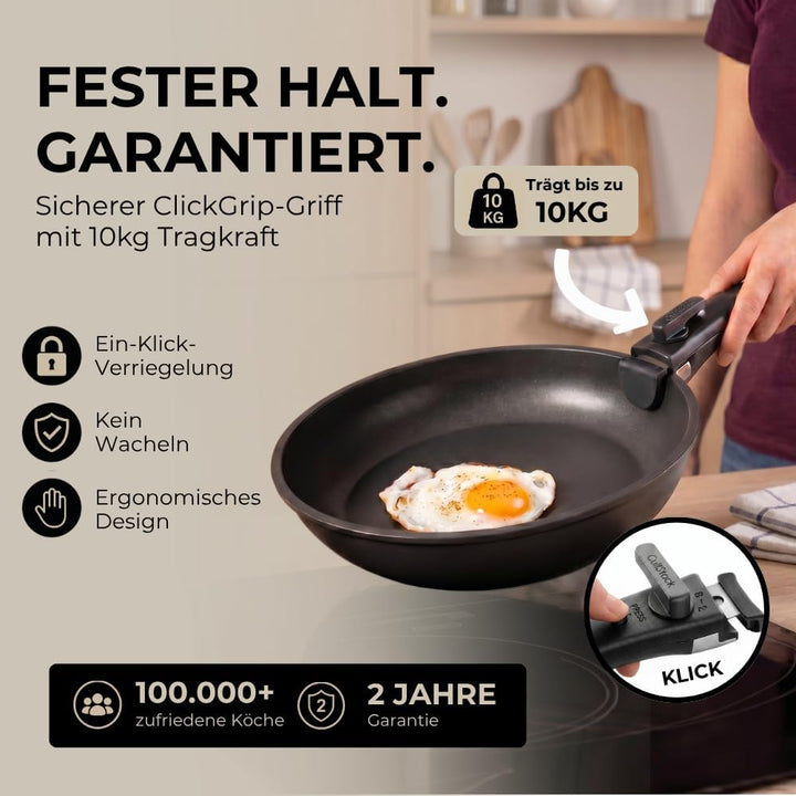 Pro Topf und Pfannenset 12-teilig Induktion, Abnehmbarer Griff, Stapelbar, Platzsparend, Backofenfes