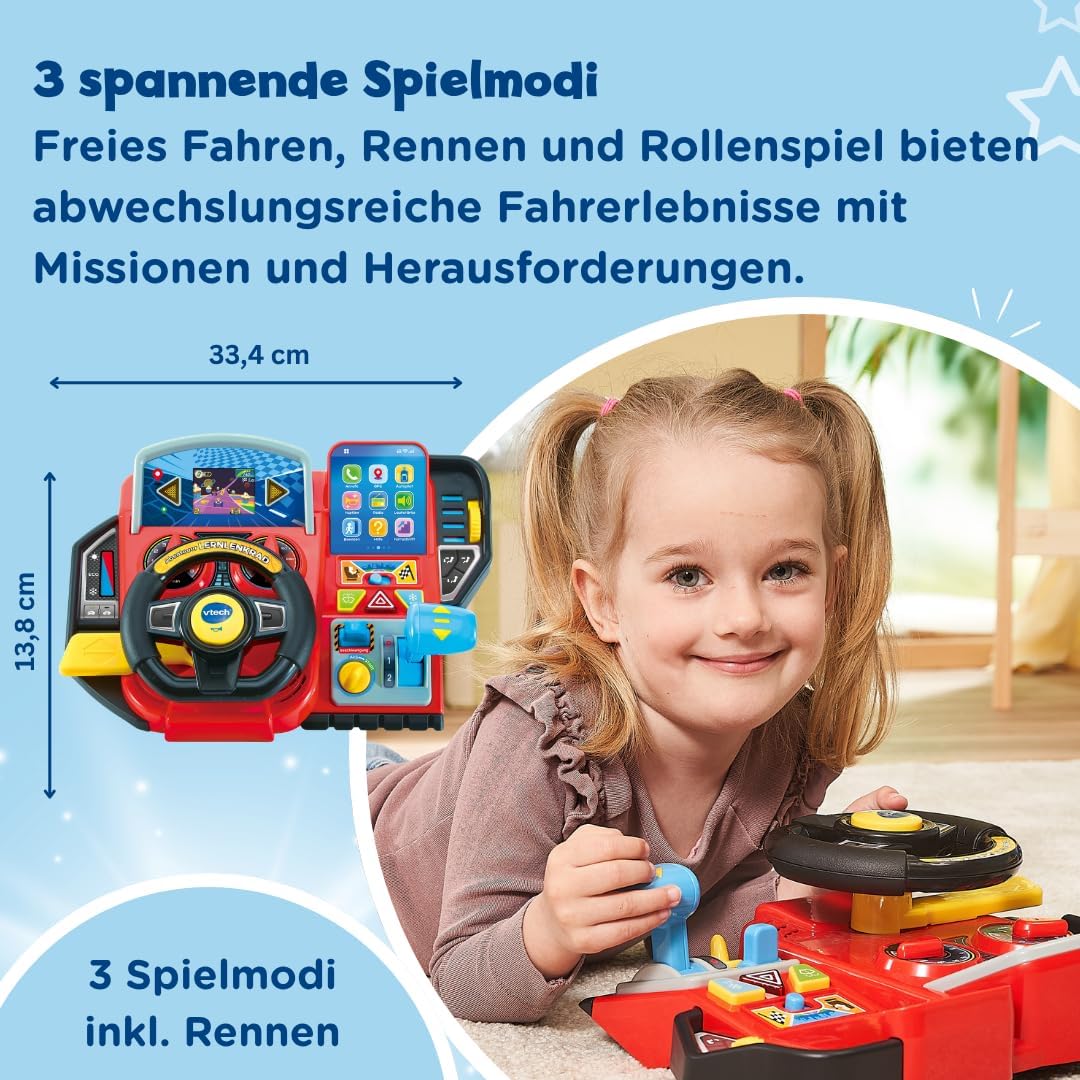 Vtech Abenteuer Lernlenkrad – Interaktives Lenkrad mit LCD-Farbbildschirm, 3 Spielmodi, zahlreichen