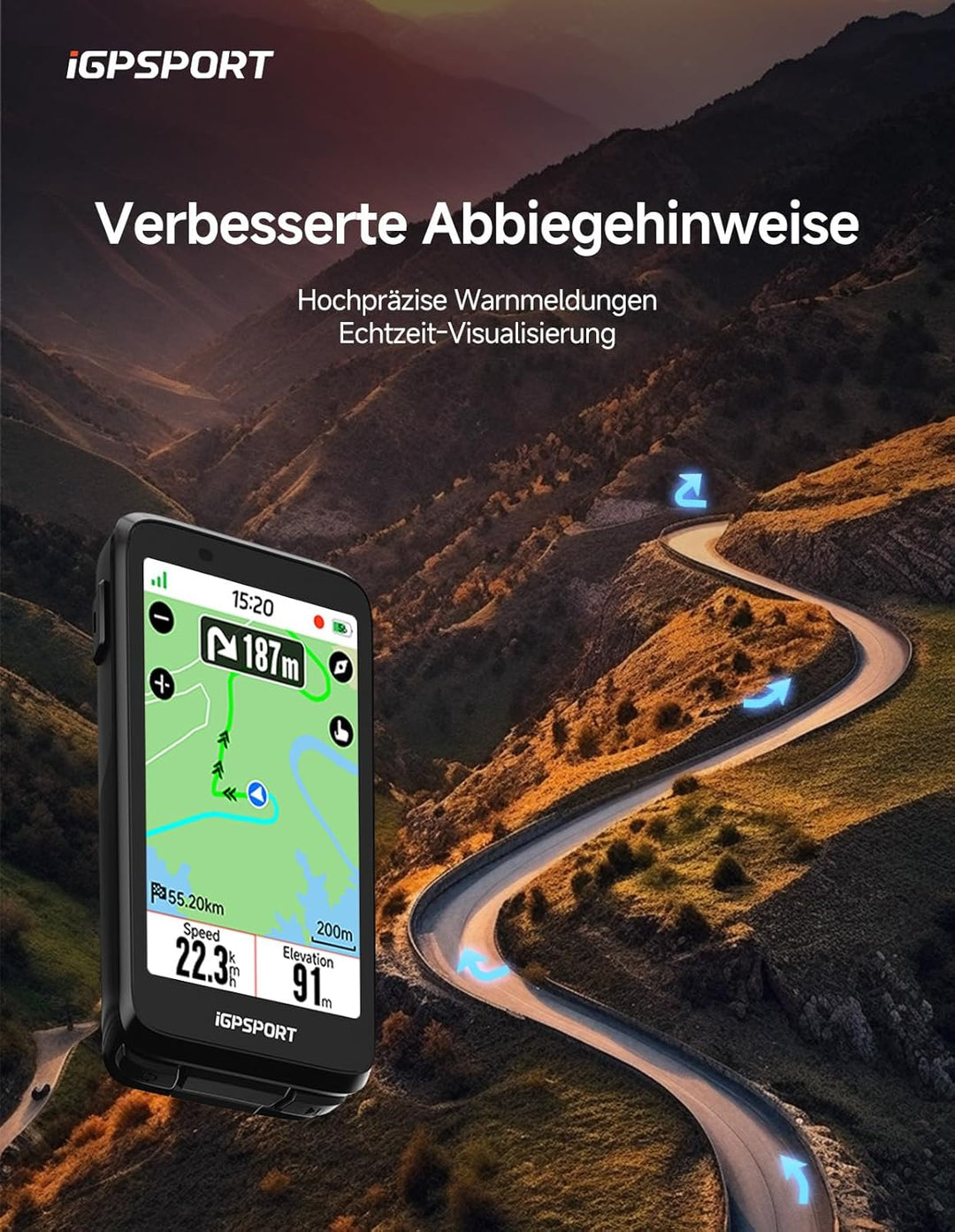 iGPSPORT BiNavi Fahrradcomputer Kabellos, 3,5'' Touch Screen Musiksteuerung Gruppenfahrten Bluetooth