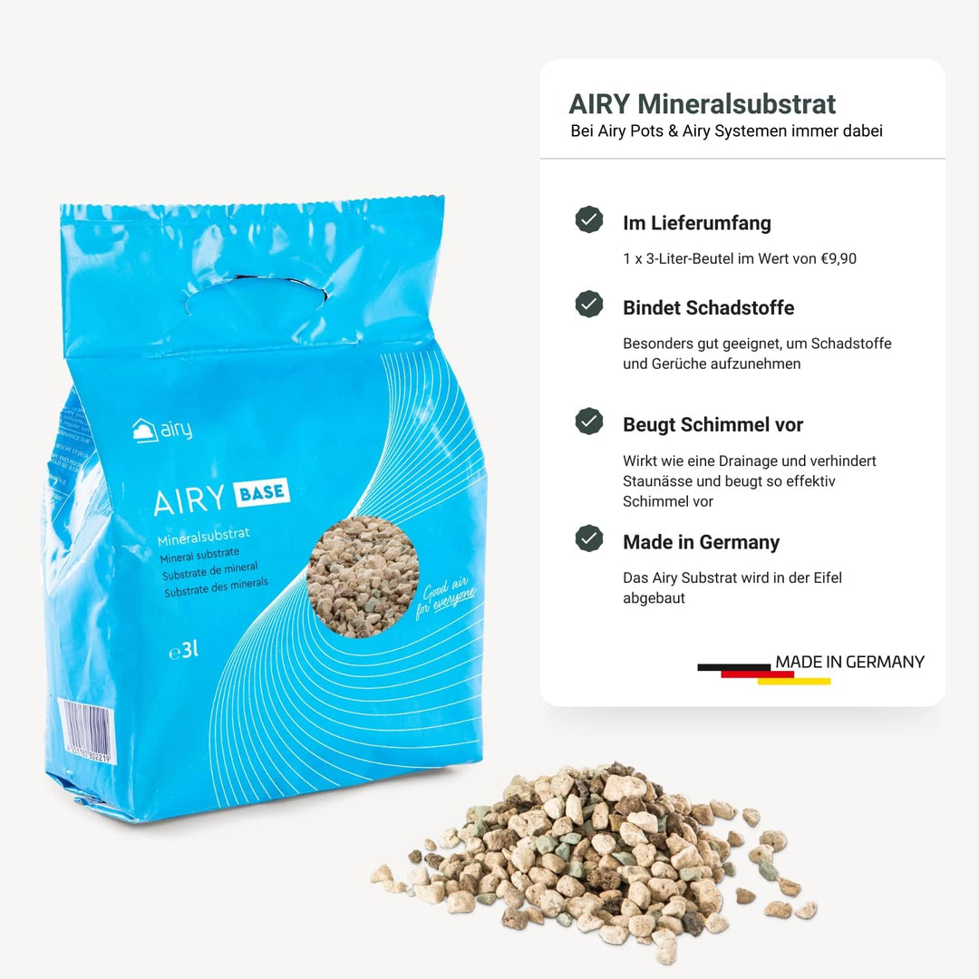 AIRY Pot S mit 3L Airy Base Substrat • Biologischer Luftreiniger filtert Schadstoffe, Allergene & Ge