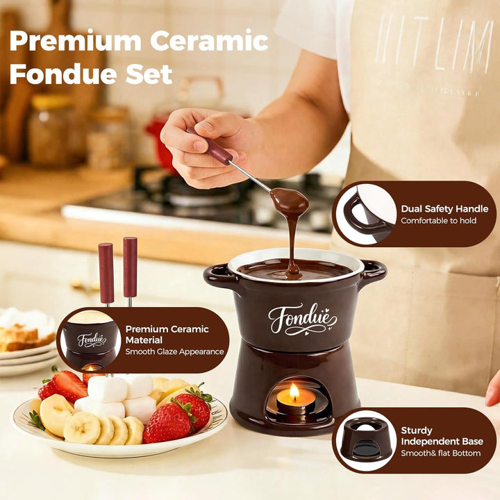 Yoassi Keramik Käsefondue Set, Mini Schokoladenfondue Tasse, Käsebecher mit 4 Gabeln, zum Schmelzen