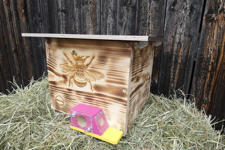 Hummelkasten mit Wachsmottensperre, Sichtfenster und Nistmaterial Wetterfest Bienenhaus Hummelhaus N