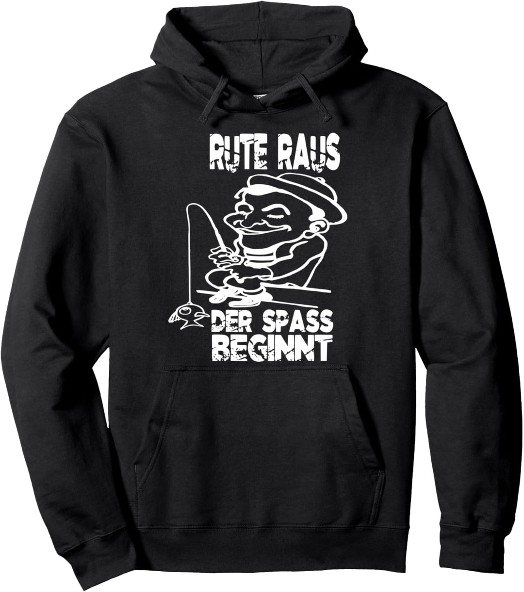 Rute Raus der Spass Beginnt Lustiger Spruch Angler Fischen Pullover Hoodie