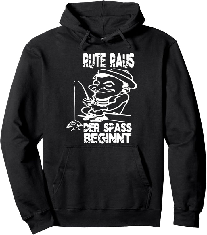 Rute Raus der Spass Beginnt Lustiger Spruch Angler Fischen Pullover Hoodie
