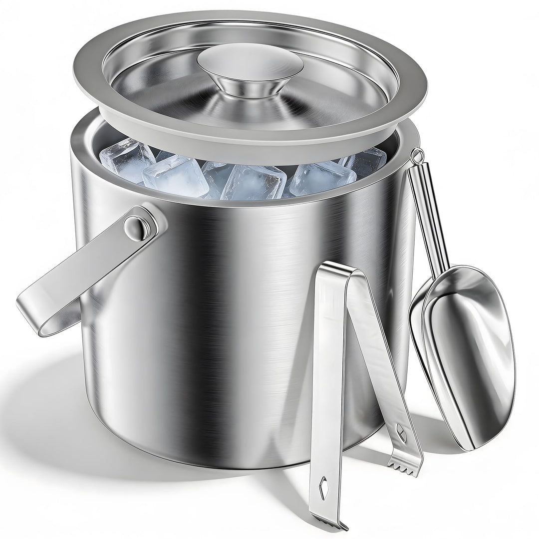 3L Eiswürfelbehälter mit Deckel Schaufel und Eiszange, Eiskübel Doppelwandiger für Abkühlen von Bier