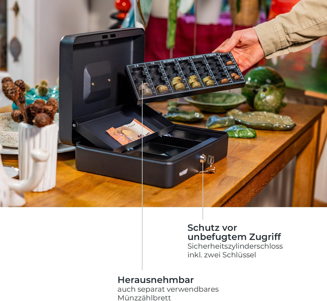 HMF 4215-06 Geldkassette abschliessbar mit Münzzählbrett | 30,5 x 24 x 8,5 cm | Grün, Grün
