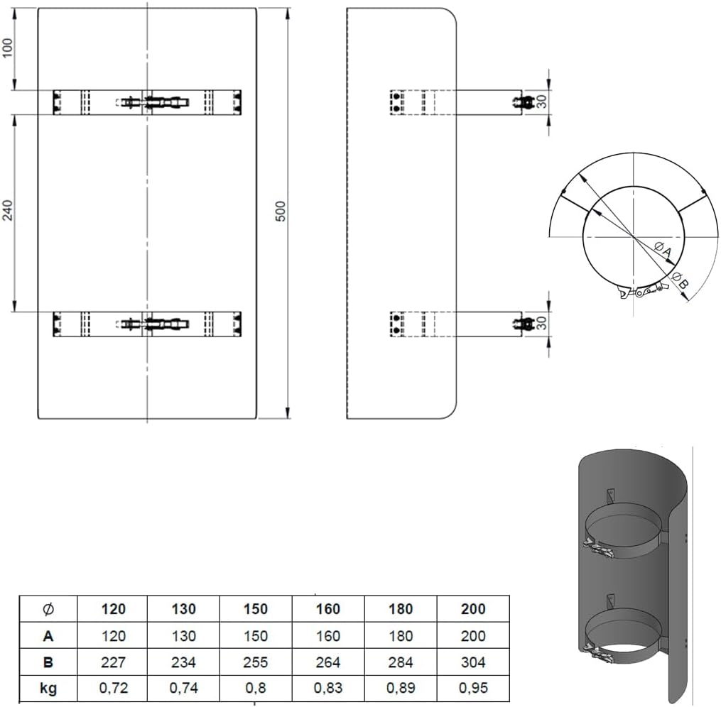 Ø 120 mm Ofenrohr Strahlungsschutz - 50 cm - schwarz 120 mm 50 Cm Schwarz, 120 mm 50 Cm Schwarz