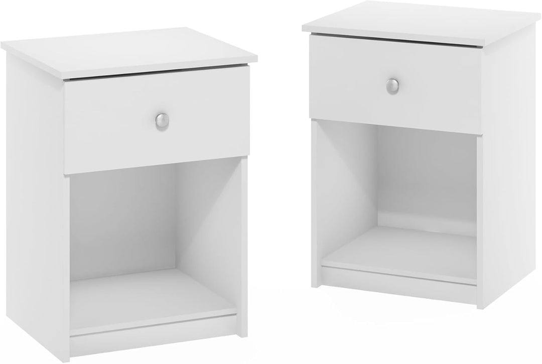 Furinno Lucca Nachttisch, Spanplatte, Weiss, 2-Pack Weiss 2-Pack, Weiss 2-Pack