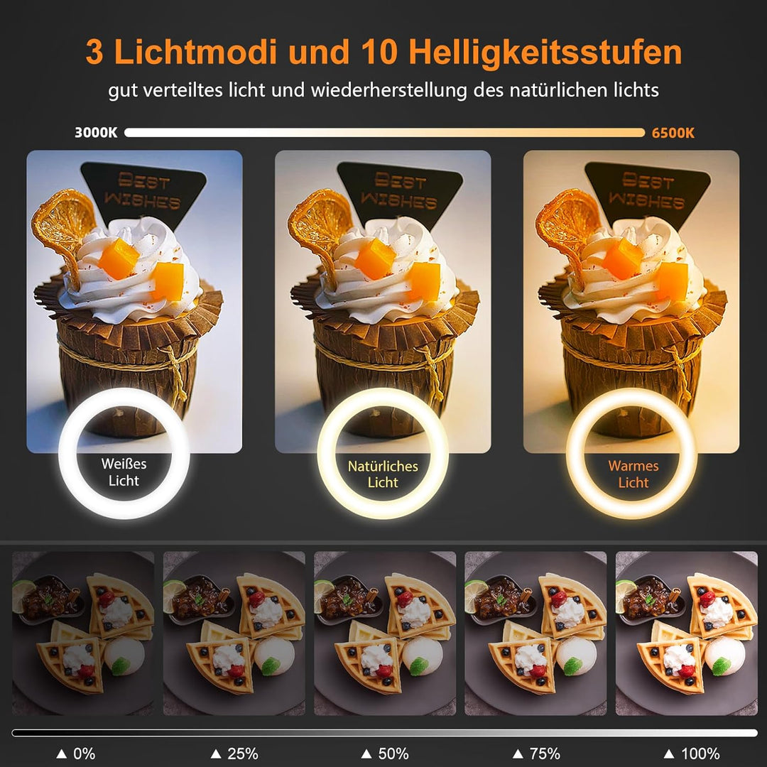 Evershop Ringlicht mit Stativ Handy Overhead,10” Ring Light mit Fernsteuerung Ringleuchte Flexibel S