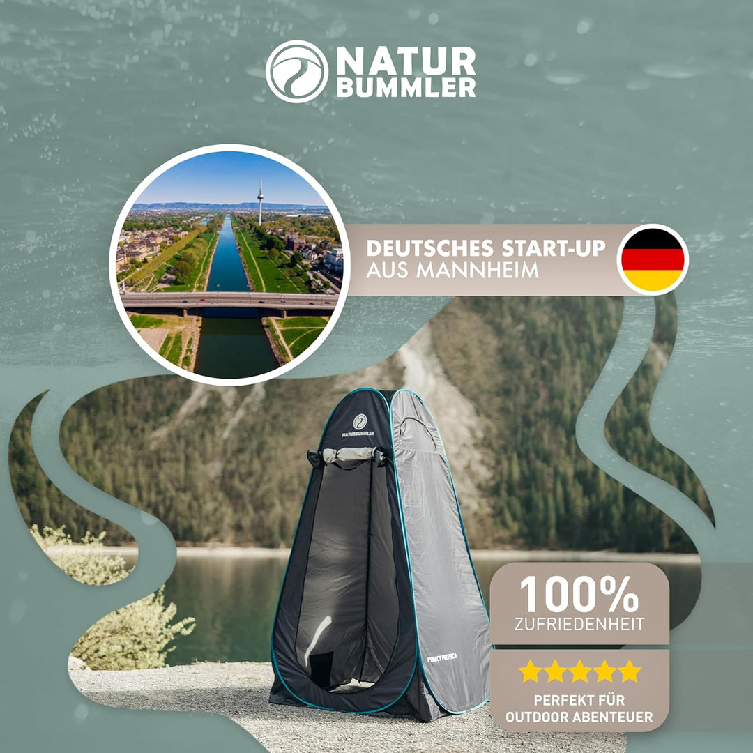 NATURBUMMLER Duschzelt Pop-Up [Privacy Protec+] wasserdicht & Blickdicht mit 5 Taschen & Boden (1,9