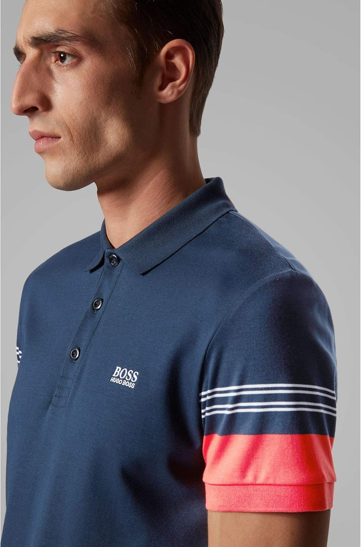BOSS Herren Paule 1 Poloshirt mit Streifen-Dessin an den Ärmeln