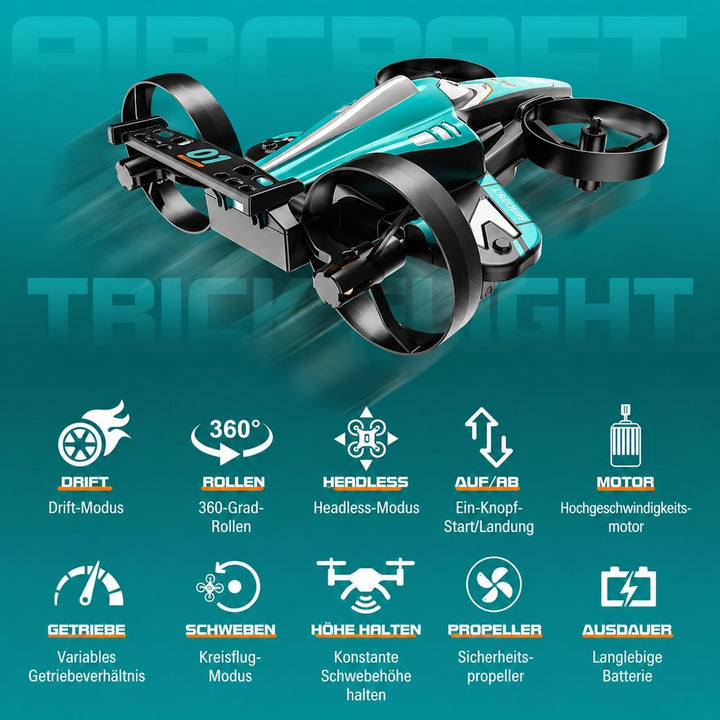 HT45 Mini 2-in-1 RC Drohne für Kinder – Flug- &amp; Bodenmodus, 360° Flip, Höhenhaltung, 3 Geschwindigke