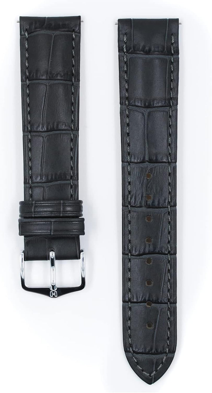 HIRSCH Uhren-Armband Duke - Uhr-Band aus italienischem Kalbs-Leder mit Alligator-Prägung 12 mm Grau,