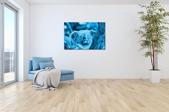 deyoli kleiner Süsser Koala Format 80x60 Effekt: Monocrome Blau als Leinwandbild, Motiv fertig gerah